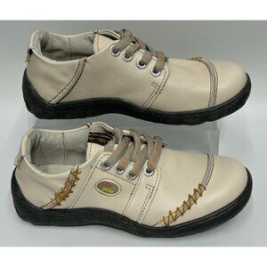 TMA EYES Womens Shoes Stitched Leather Walking Sneakers Lace Up Beige/Bone 7.5